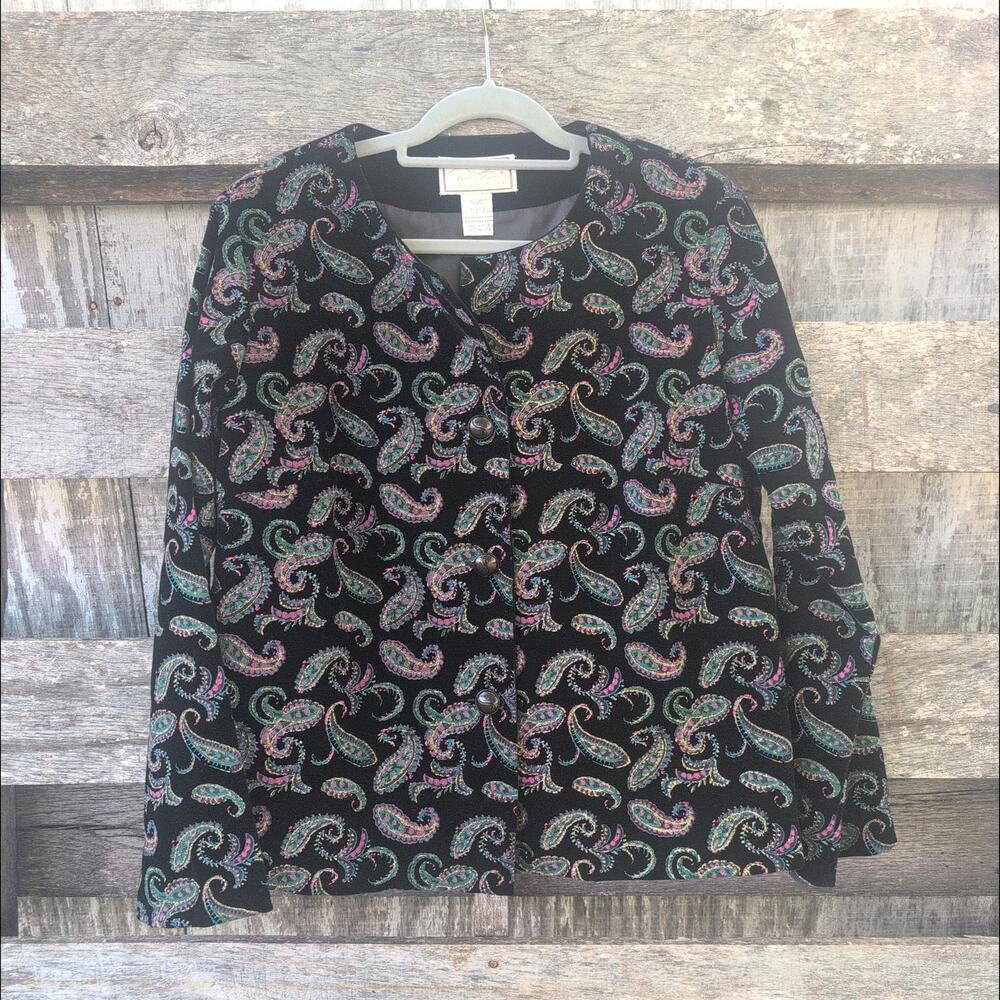 Vintage Diane Gilman Maximalist Velvet Metallic Paisley Jacket Women's L Petite
